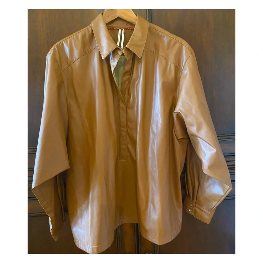NWOT Anthropologie Faux Leather Shirt in Cedar  Size 1X - Picture 5 of 8